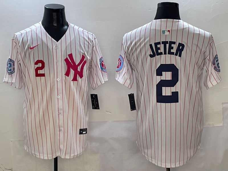 Men New York Yankees #2 Jeter White Stripe Jointly Name Nike 2025 MLB Jersey style 2